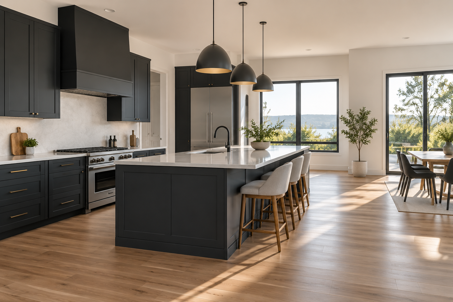 Illustrative finished home interior with clean surfaces and natural light